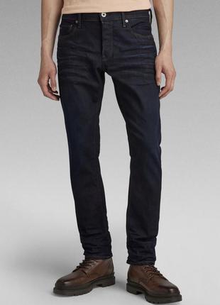 Мужские темно-синие джинсы g-star raw 3301 tapered штаны