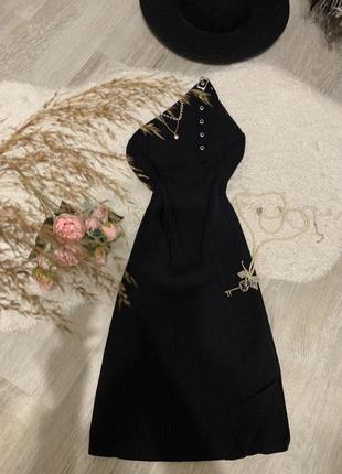 Zara черное платье в рубчик платья мини асимметричное с разрез...