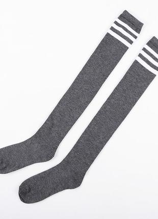 Довгі шкарпетки зі смужками 1030 високі гольфи темно-сірі зако...