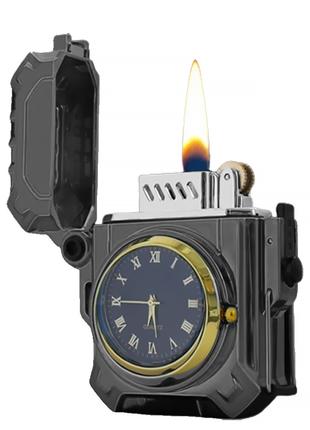 Бензиновая Зажигалка + Часы В Коробке "Lighter With Clock Gray"