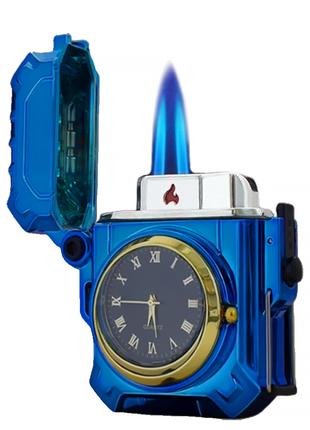 Зажигалка Газовая Турбо С Часами "Lighter With Clock Blue V2"