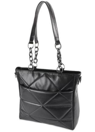 Стеганная качественная женская сумка черная стильная кожаная (...