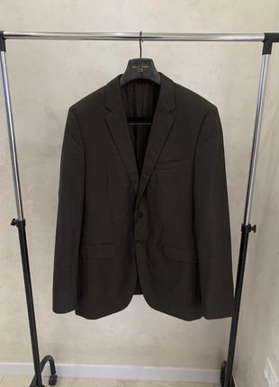 Классический шерстяной пиджак hugo boss коричневый блейзер жакет