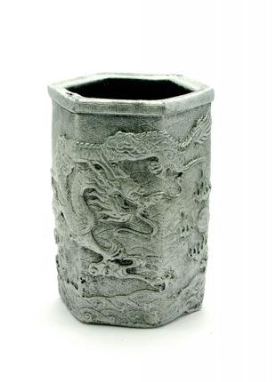 Подставка для ручек "Драконы" серебро (11х7х8 см)