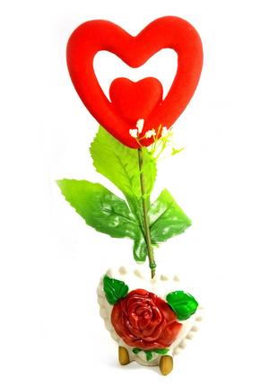 Ваза роза керамическая с сердечком (22х9х5,5 см)