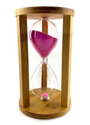 Часы песочные бамбуковые 60 мин розовый песок (19х11х11 см)