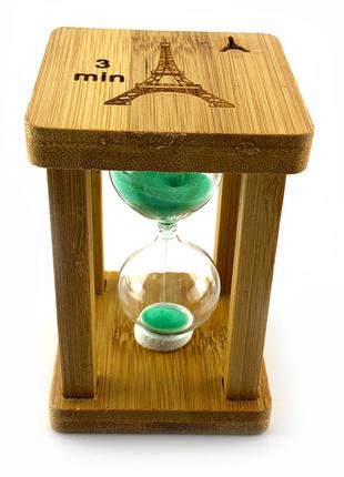 Часы песочные в бамбуке "Time is Money" зеленый (3 мин) (9,5х6...