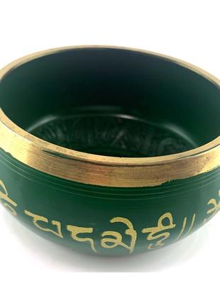 Чаша поющая бронзовая " Будда" зеленая (10.1х 9.2х 4.9 см)