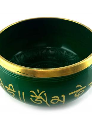 Чаша поющая бронзовая " Будда" зеленая (16.5х 8.7х 15.8 см)