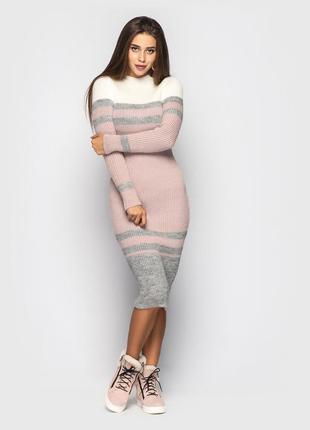 Платье вязаное alyaska  белый-серый-розовый размер 42-46