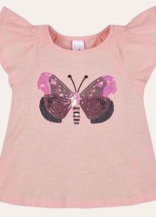Новая футболка на девочку персиковая бабочка пайетки 140 см 9-...