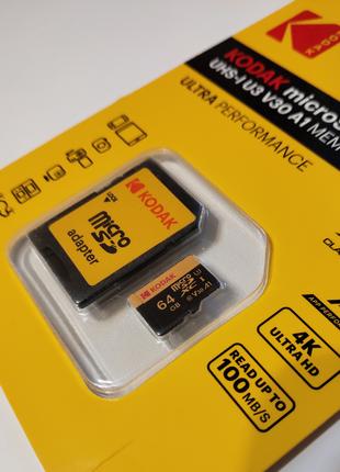 Запечатанная micro SD карта памяти Kodak 64 Gb V30 микро СД 10