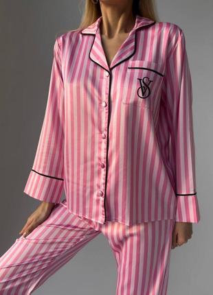 Женская шелковая пижама victoria's secret розовая в полоску, Ж...