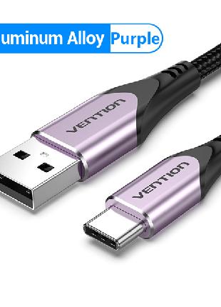Кабель зарядный Vention USB Type C 3A 18W в оплетке 2 м Purple...