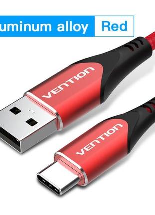 Кабель зарядный Vention USB Type C 3A 18W в оплетке 2 м Red (C...