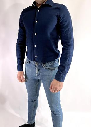 Рубашка мужская zara классическая темно синяя размер s