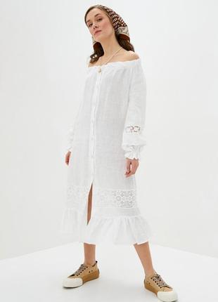 Льняное платье с обнаженными плечами silence 313 white 44(m) б...