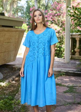 Длинное пляжное платье fresh cotton 2517 f-2c 52(3xl) голубой
