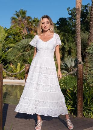 Длинное кружевное платье fresh cotton 21f-035c 46(l) белый