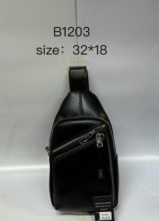 Мужская нагрудная сумка искусственная кожа черный арт.1203 bla...