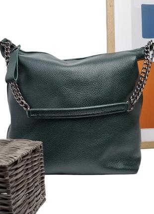 Большая женская сумка-мешок натуральная кожа зелёный арт.06-74...