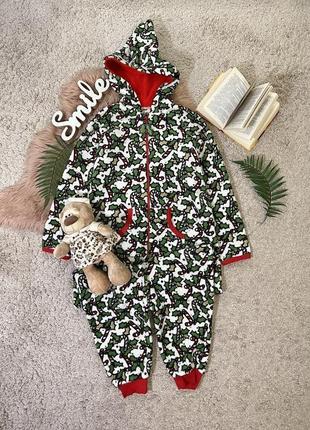 Теплая флисовая пижама кигуруми с рождественским принтом No179