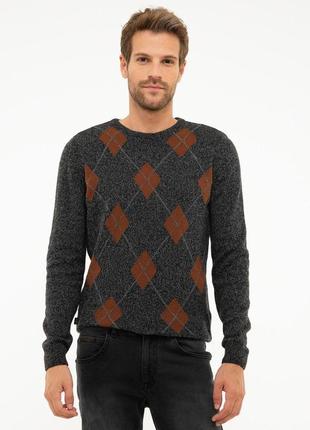 Шикарный свитер серого цвета в ромбик pierre cardin made in tu...