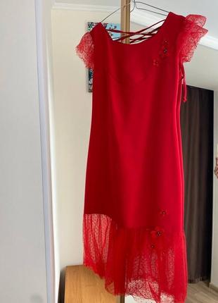 Платье платье мини красное с фатином шнуровка