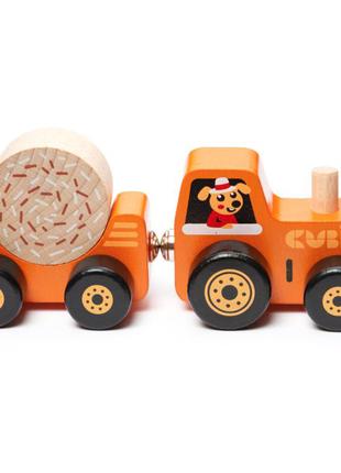 Деревянная игрушка "Трактор" на магнитах Cubika 15351 (3 детали)