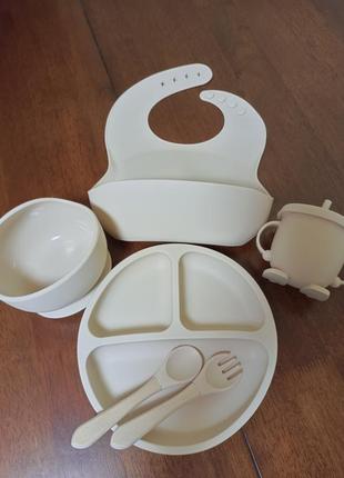 Набор детской силиконовой посуды из 6 предметов, бежевый