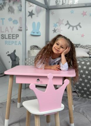 Детский столик и стульчик Корона Розовый. Столик с ящиком для ...