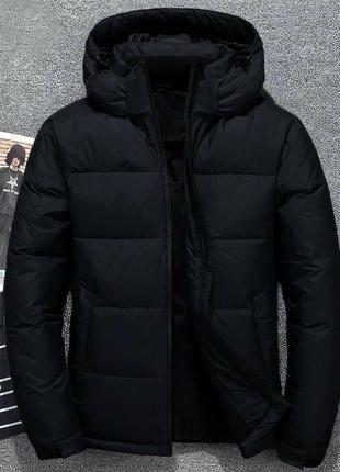 Мужская теплая зимняя куртка черная с капюшоном повседневная 3