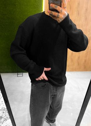 Мужской стильный вязаный свитер оверсайз черный