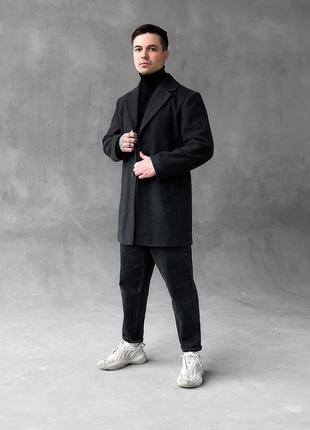 Мужское пальто весеннее осеннее кашемировое черное пальто повс...