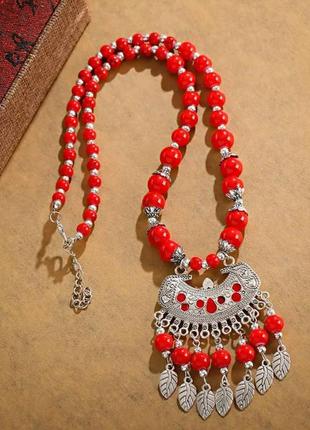 Корали красные в этно стиле ожерелье