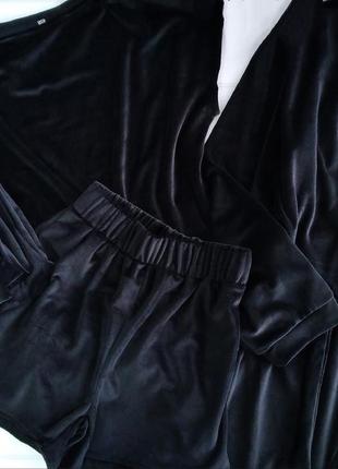 💙женский велюровый комплект 4в1: халат-кимоно с поясом, брюки,...