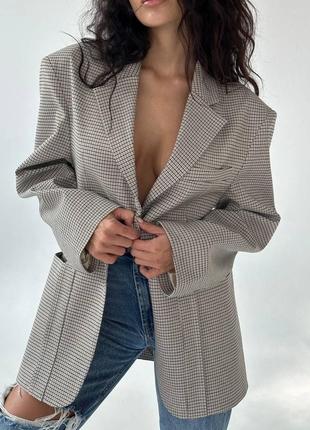 Стильный пиджак оверсайз в клетку с карманами, женский пиджак ...