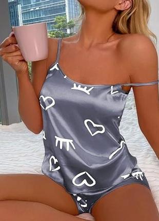 Пижама женская Серая с сердечками Размер XL