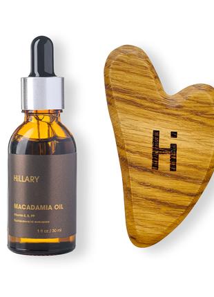 Шкребок гуаша для обличчя дерев‘яний + Органічна олія макадамії