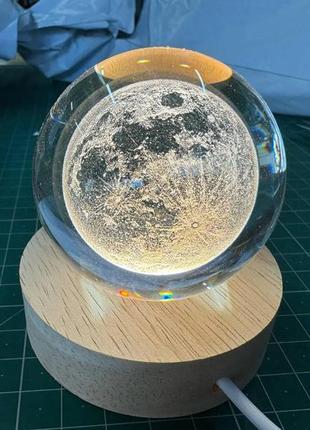 Светильник-ночник хрустальный шар "месяц, спутник", 3d ночник