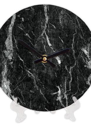 Часы настенные круглые черный мрамор, 18 см