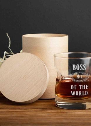 Стакан с пулей "boss №1 of the world" для виски, тубус зі шпону