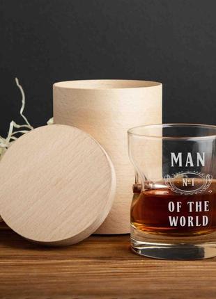 Стакан с пулей "man №1 of the world" для виски, тубус зі шпону