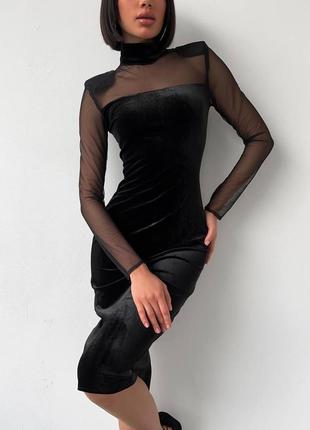 Черное платье комбинация(бархат+сетка)🎅