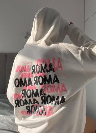 Женское белое oversized худи «amor»💔