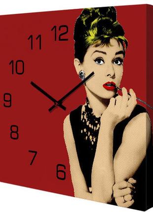 Годинник настінний квадратний одрі хепберн, годинник на полотні
