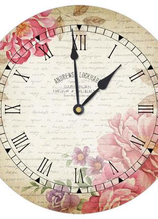 Часы настенные круглые, 36 см цветы