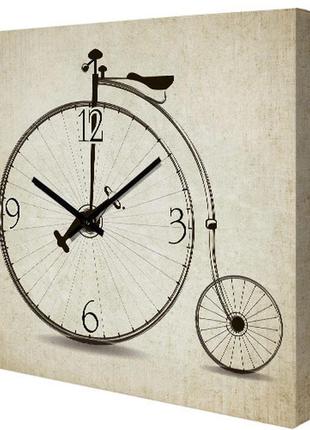 Часы настенные квадратные ретро велосипед, часы на холсте