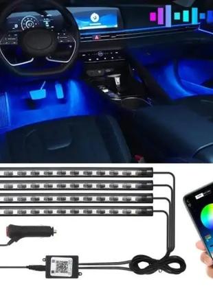 Универсальная RGB led подсветка с микрофоном APP для салона авто