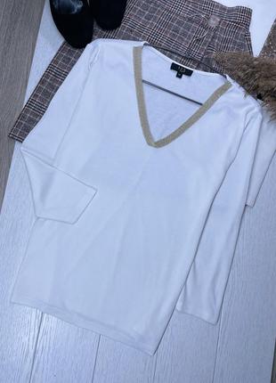 Белая трикотажная блуза m l блуза с вырезом базовая блуза клас...